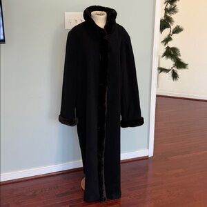 Ellen Tracy faux Fur trim wool blend full length jacket princess royal Coat xxxl